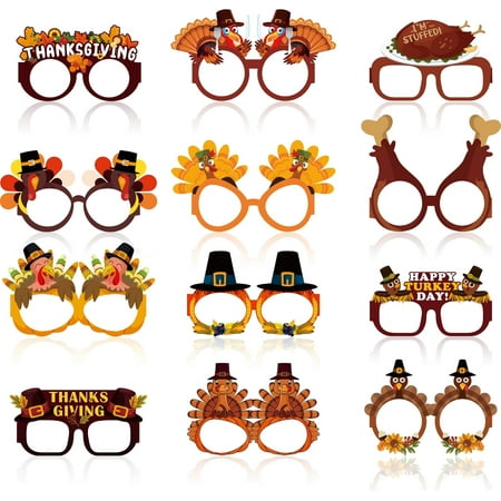 ZJQYDS Thanksgiving Outfit Women - 12 PCS Paper Eyeglasses - Thanksgiving Dress Shirts Pajamas Sweatshirts for Girls | Friendsgiving Decorations Decor Party Supplies Essentials for Adults