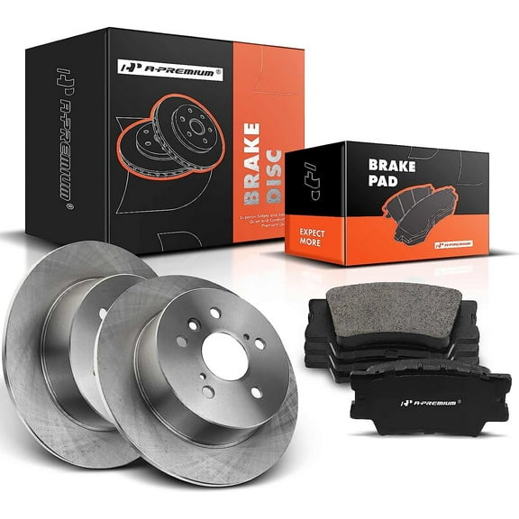 A-Premium 11.06 inch(281 mm) Rear Solid Disc Brake Rotors   Ceramic Pads Kit Compatible with Select Toyota and Lexus Models - Camry 2007-2011, Avalon 2008-2012, ES350 2007-2012, Sedan, 6-PC Set