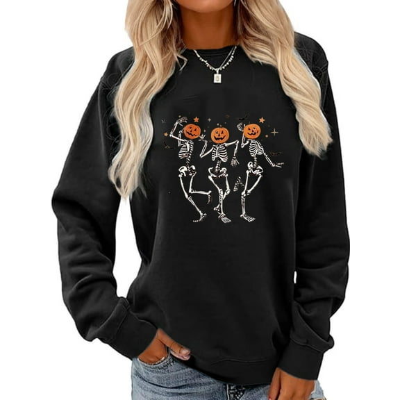 Women's Retor pumpkin Skull Crop Sweatshirt Fall Halloween Lantern Long Sleeve Pullover Spooky Season Sweatshirt