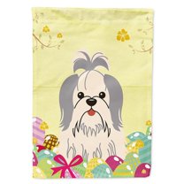 Easter Eggs Shih Tzu Silver White Flag Canvas House Size
