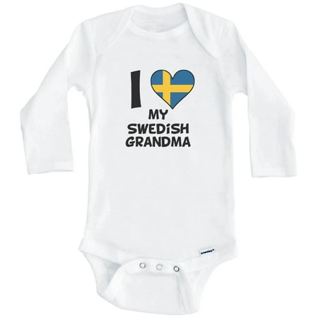 

I Heart My Swedish Grandma Sweden Flag One Piece Baby Bodysuit (Long Sleeve) 3-6 Months White
