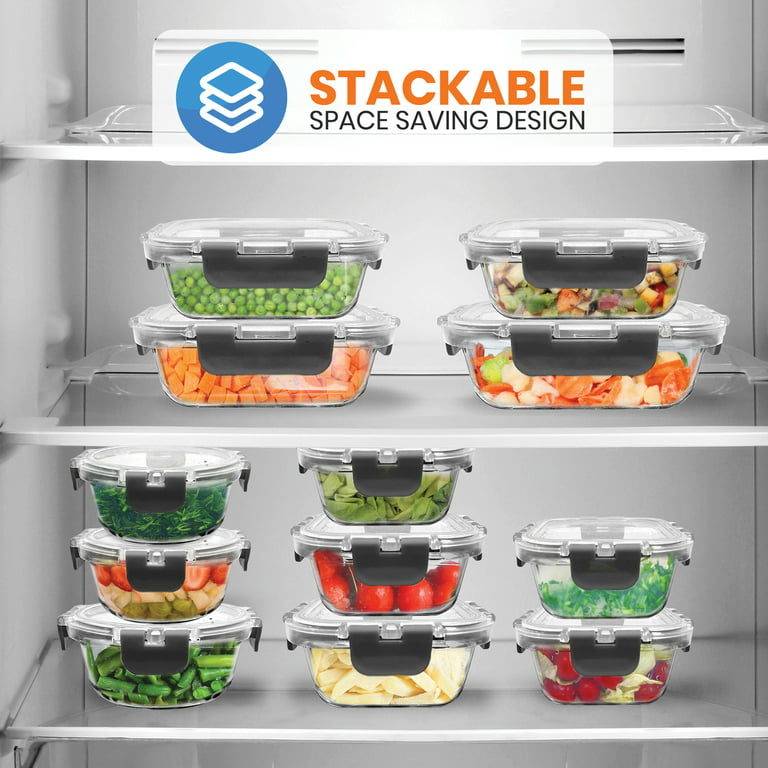 NutriChef 24-Piece Stackable Borosilicate Glass Food Storage