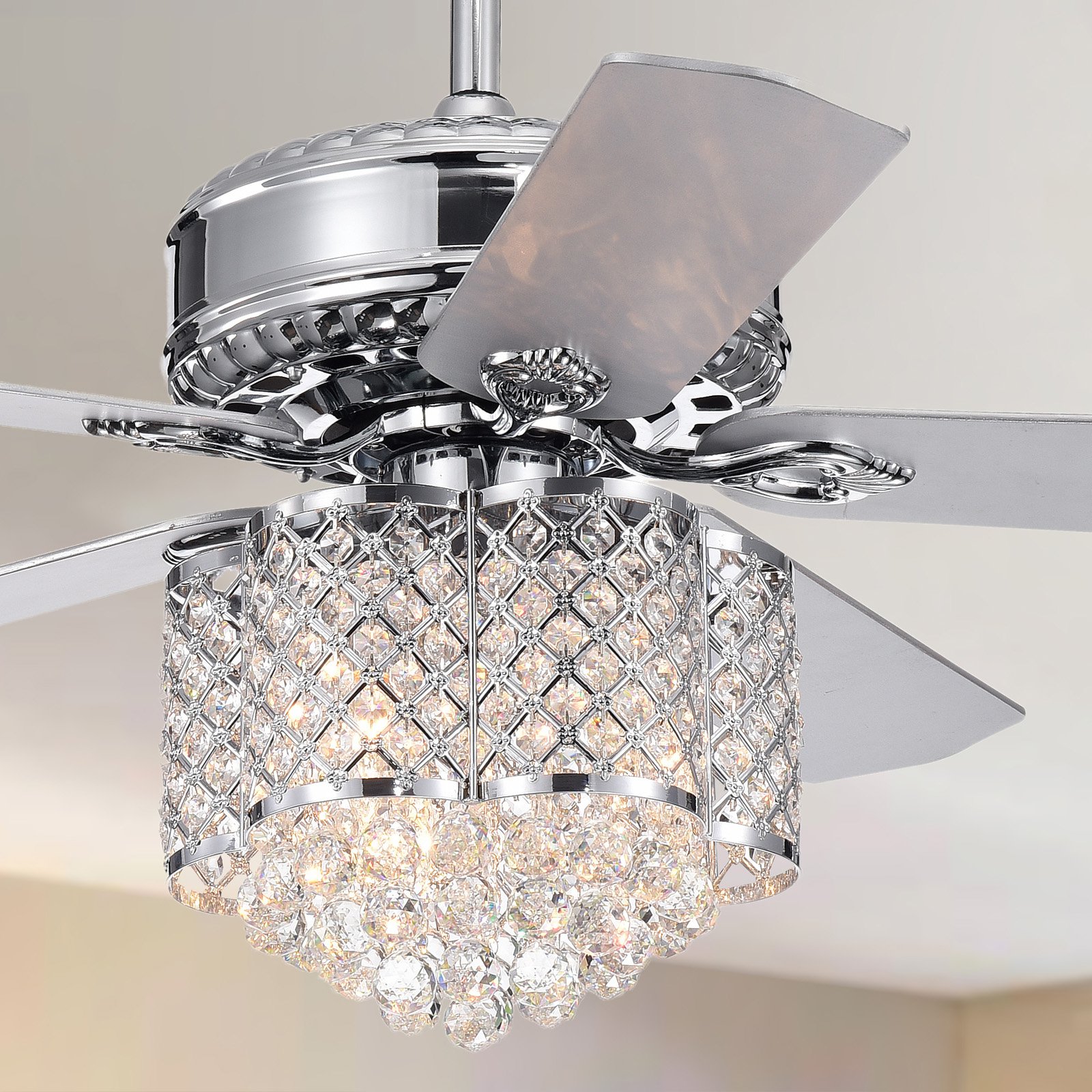 Deidor 5-blade 52-inch Chrome Ceiling Fan with 3-Light Crystal Chandelier (Remote Controlled) Sansujyuku sansujyuku.com