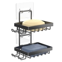 Appoft Double Soap Bar Holder for Shower, No Drilling, 304 Stainless Steel, Wall Mounted Soap Holder with 4 Hooks and Razor Holder, Shower Rack Soap Tray Bar Soap for Bathroom Accessories Organizer