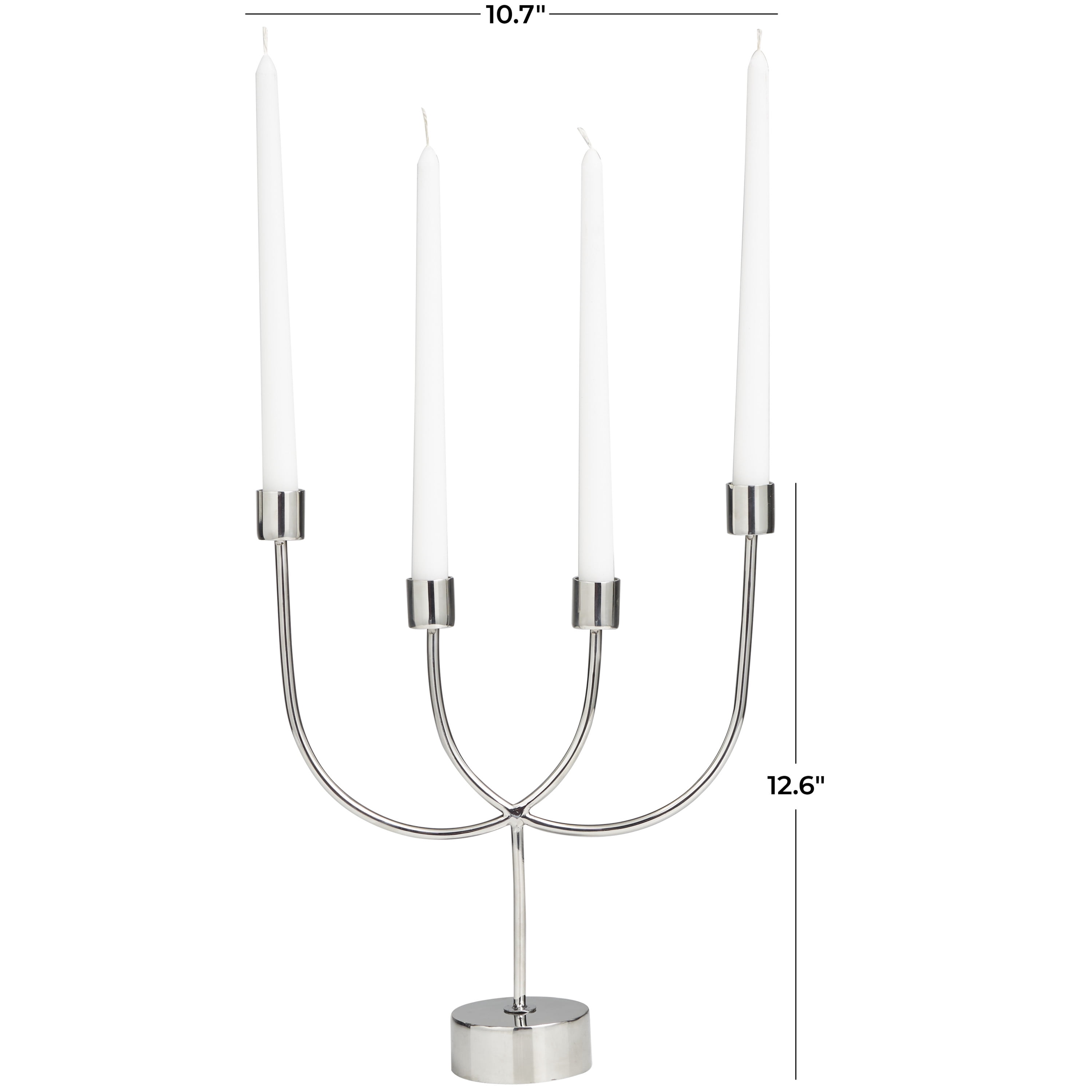 DecMode 4 Holder Silver Stainless Steel Metal Overlapping U-Shaped Candelabra with Round Elevated Base