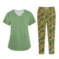 thumbnail image 2 of WTOBBY Women's Nurse Costume Uniform Set with Short Sleeve Print Top and Pants, Halloween Themed Role Play Work Outfit for Women,Fluorescent Green 3XL, 2 of 6
