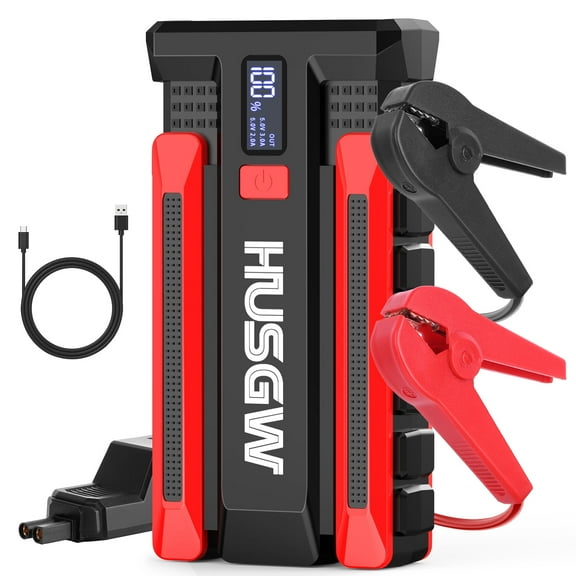 HUSGW 14000mAh 51.8Wh Car Jump Starter Powerful with USB Quick Charge and DC Output,2000A 3.7V  Portable Lithium Car Battery Starter Kit, Jump Start Power Pack and Booster Cable