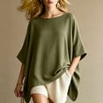 thumbnail image 4 of Womens Oversized Tshirts Elbow Length Sleeve Summer Tops for Women Crew Neck Loose Asymmetrical Hem Top, 4 of 5