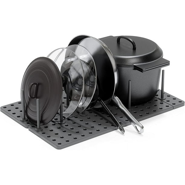 Bandeja organizadora con estantes y cajones: sistema de almacenamiento ajustable para recipientes de alimentos, utensilios de cocina, vajilla, utensilios y más, color carbón, juego de 2