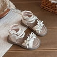 thumbnail image 4 of SGMVNU Toddler Girls Sandals and Pearls Strappy Dress Sandals Open Toe Flat Sandals Summer Shoes for Little/Big Kids Beige Size 8-9 Years, 4 of 9