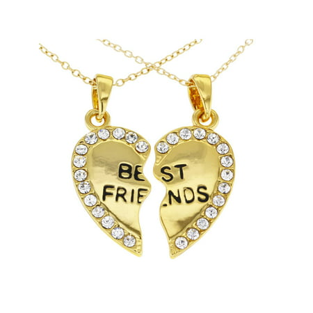 14k Gold Plated Best Friends Forever Clear Crystals Heart Necklace Pendant (Best Friend Necklaces For Sale)