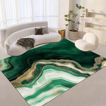Washable Rug Marble Watercolor Emerald Green Rugs Living Room Extra Large, Fluffy Soft Area Rugs Non Slip, Floor Carpet Easy To Clean For Home Decoration 5'3" x 6'7"