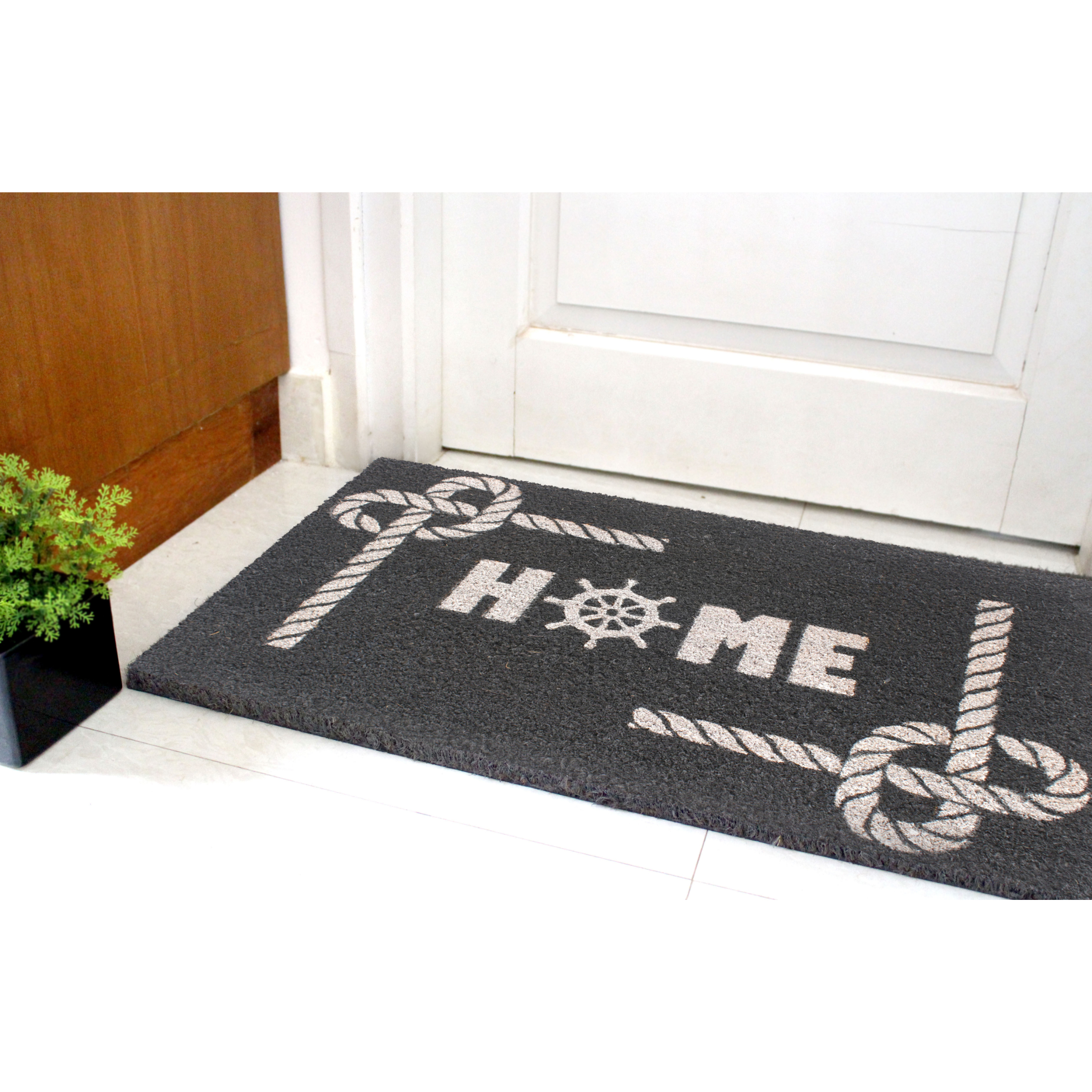 RugSmith Home Nautical Doormat, 18"x30" - White Outdoor Door Mat, Machine Tufted Coir Welcome Mat for Front Door, Coastal-Themed Doormat for Outdoor Entrance