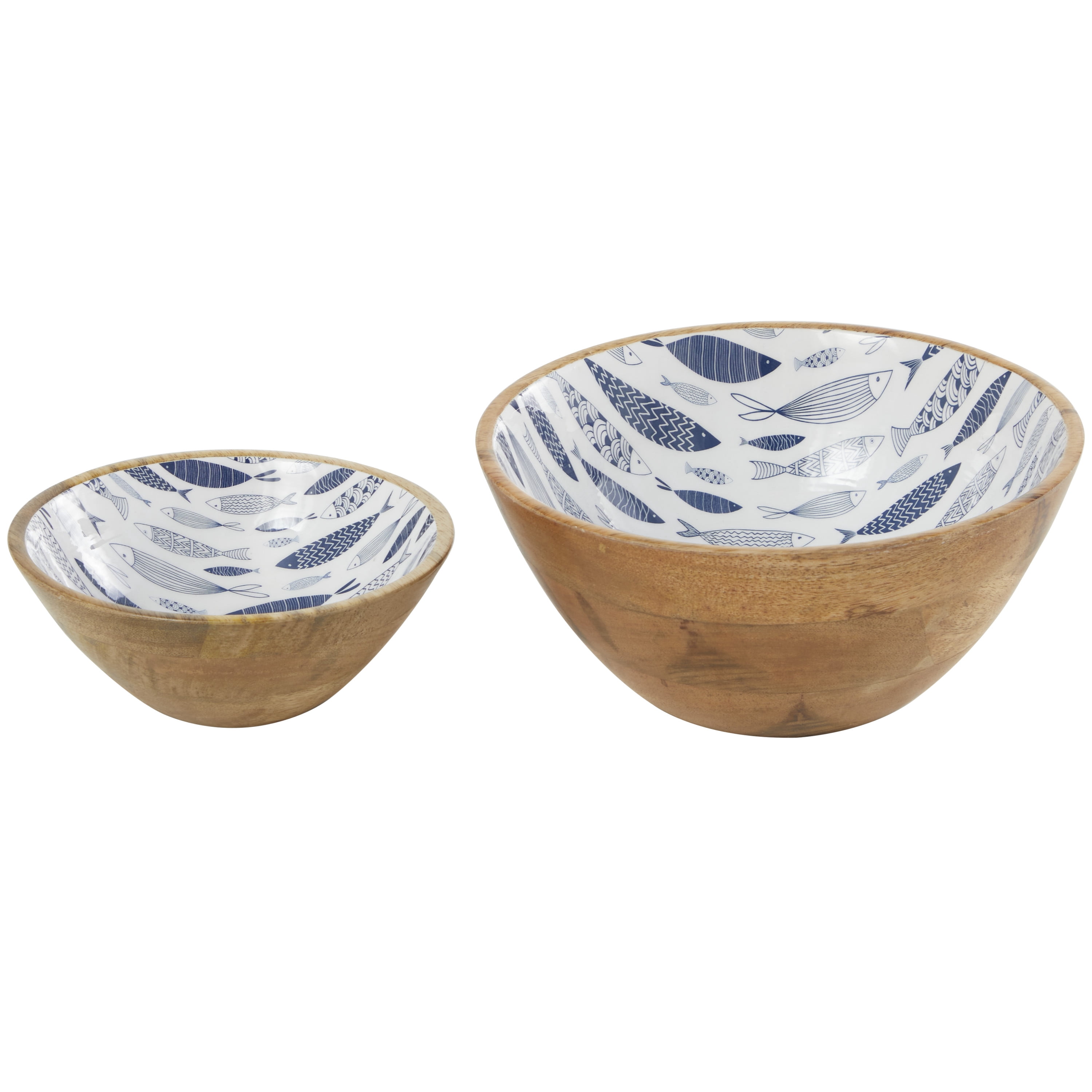 DecMode 9", 7"W Handmade Round Nesting Blue Mango Wood Decorative Bowl, Set of 2