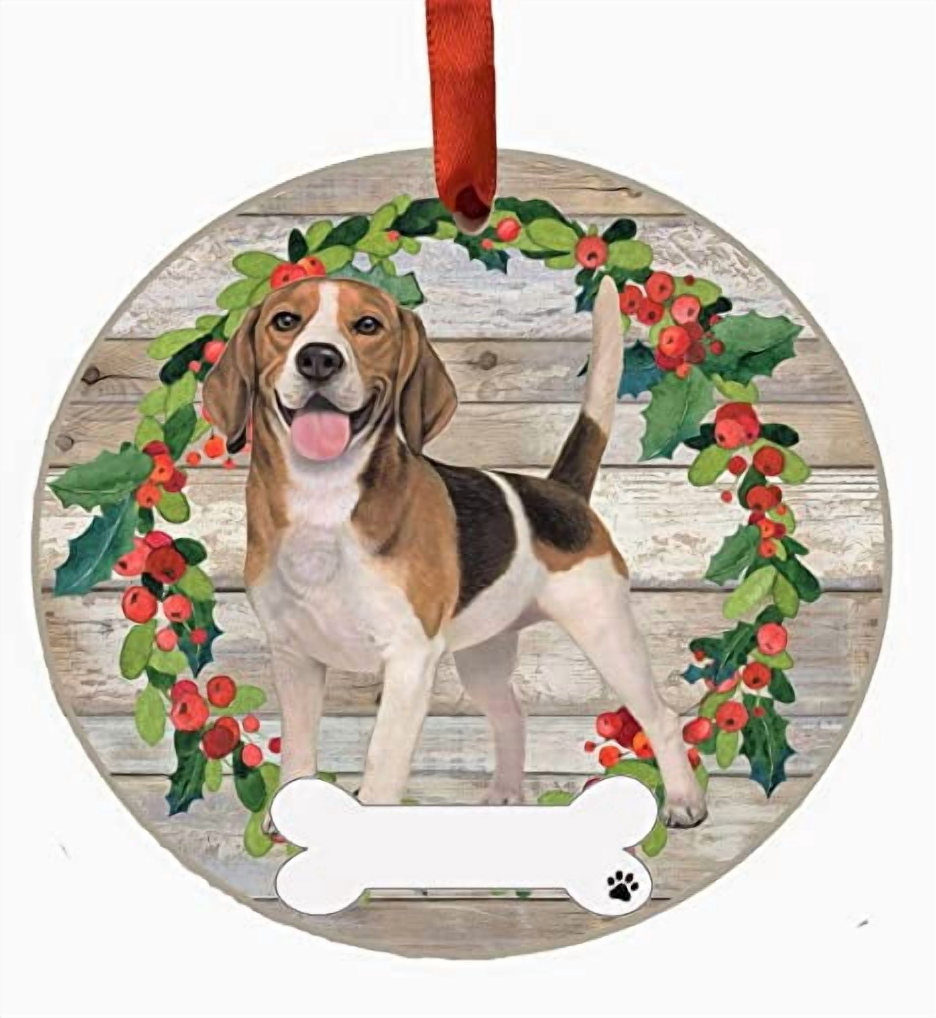 E&S Imports Beagle Ornament - E&S Pets DIY Personalizable Dog Gifts Ceramic Round with Glazed Finish X-mas Decoration Christmas Ornaments Craft for Pet Lovers