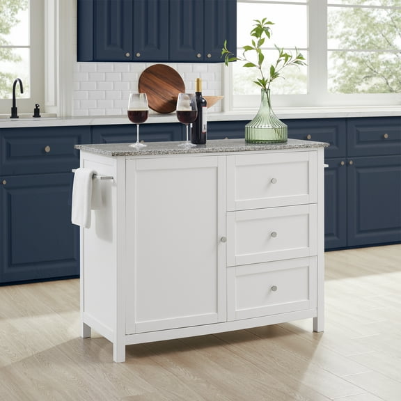 Soren Granite Top Kitchen Island/Cart White/Gray