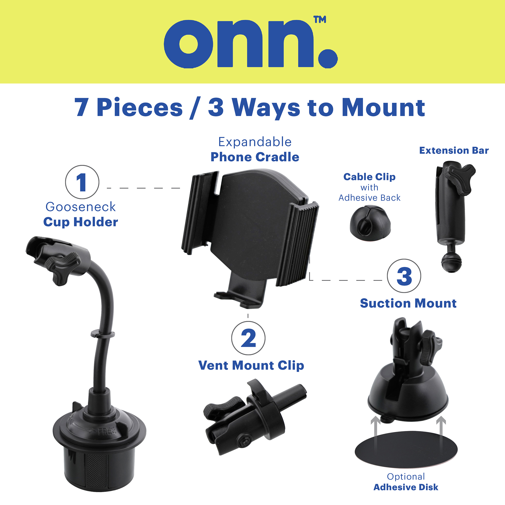 onn. 7-in-1 Universal Car Phone Mount Kit photo 2