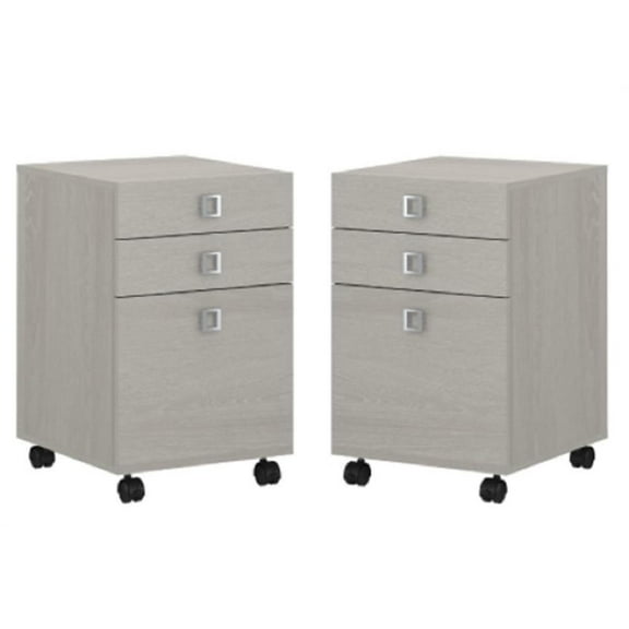 Home Square 2 Piece Mobile Wood Filing Cabinet Set with 3 Drawer in Gray Sand