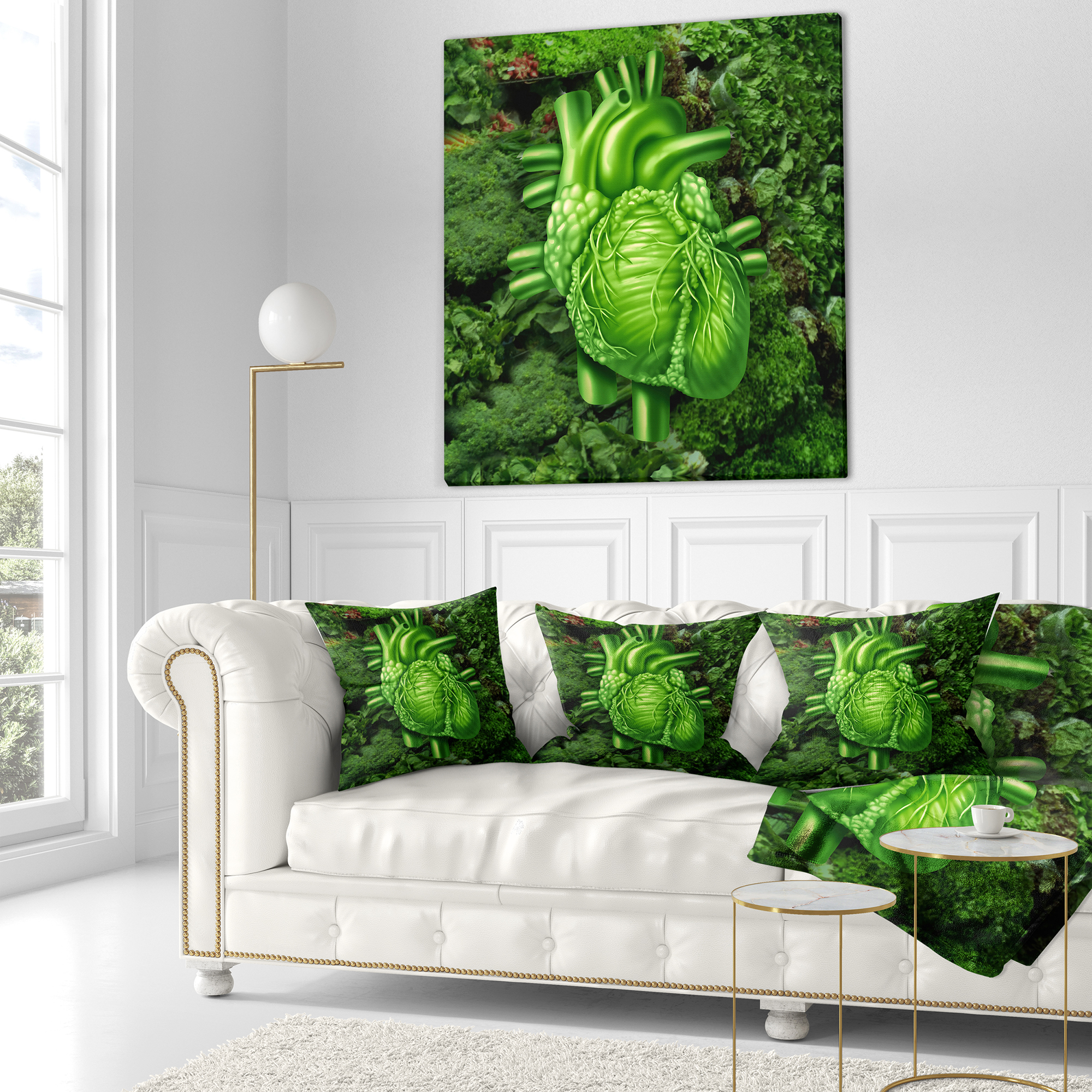 Designart Green Healthy Heart - Contemporary Throw Pillow - 16x16