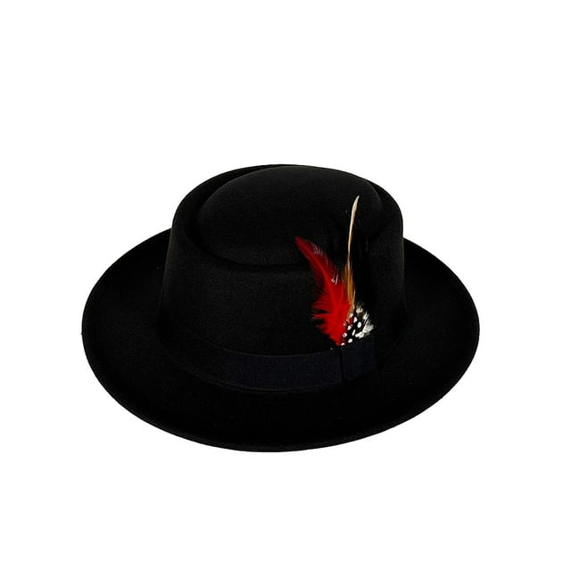 Gupgi Women Men Fedora Hat Chic Solid Color Wool Feathered Cap Felt Top Hat