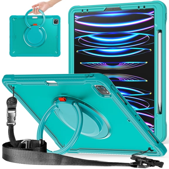 Allytecgroup Rugged Case for Apple iPad Air 13" M3 M2 2025 2024, with Pencil Holder Shoulder Strap Heavy Duty Shockproof Lightweight Rotating Multi Angle Kickstand Case Cover for iPad Air 13,Blue
