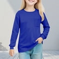 thumbnail image 3 of HAOTAGS Big Girls Long Sleeve T-shirts(5-14), Casual Round Neck Pocket Tee Daily School Pullover Tops Blue 13 Years, 3 of 9