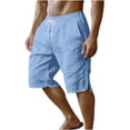 thumbnail image 3 of lcziwo Mens Gym Shorts with Pockets Classic Fit Outdoor Elastic Waist Hiking Shorts Cotton Linen Camping Fishing Travel Drawstring Chino Short Light Blue M, 3 of 8