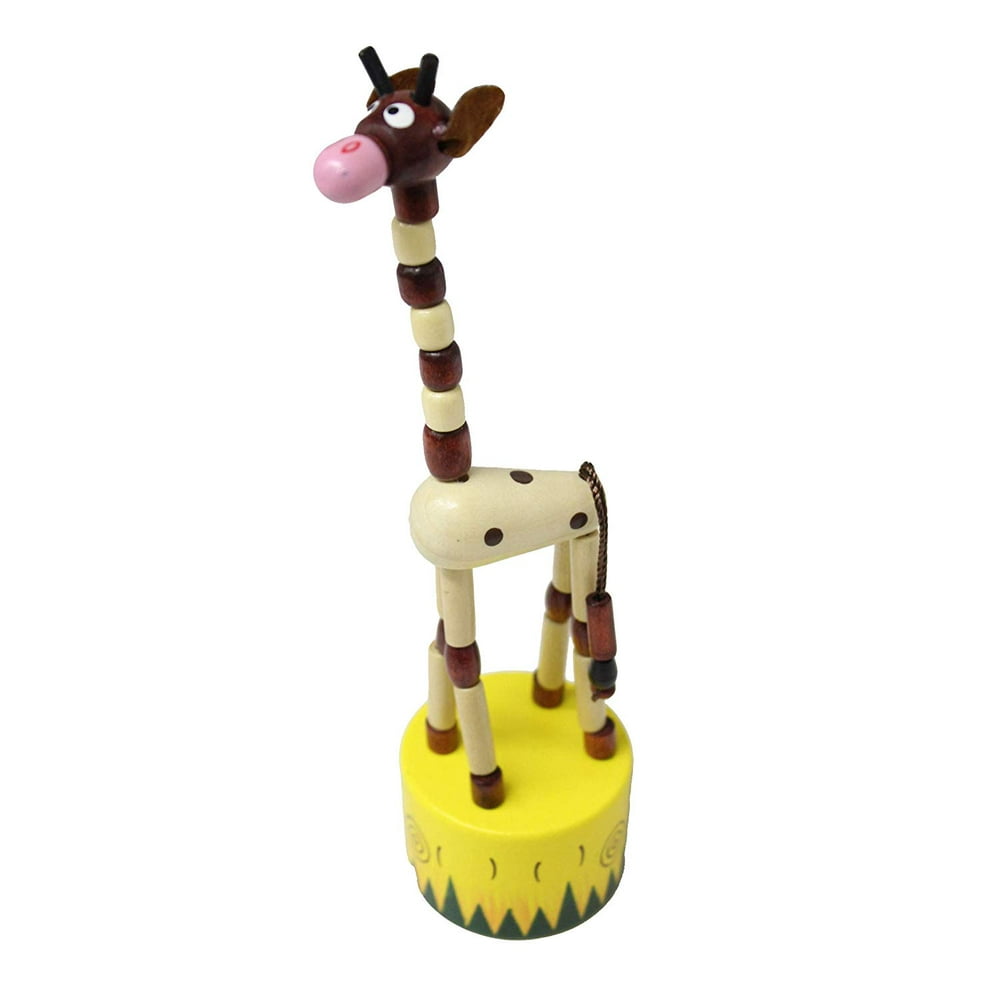1 Giraffe Wooden Collapsing Thumb Dancing Push Puppet Animals Wood