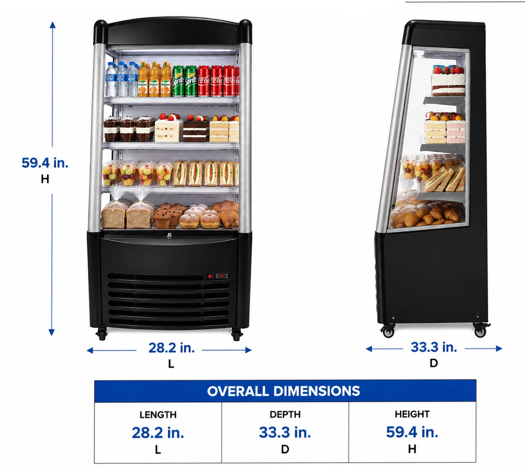 29 in. Open Air Refrigerator Display Merchandiser, 8.6 Cu. Ft., NSF Commercial Grab & Go Cooler, Black