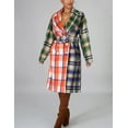 thumbnail image 4 of Kukuzhu Women's Casual Plaid Tweed Long Trench Coat Patchwork Button Down Lapel Belted Wrap Windbreaker Coat, 4 of 7