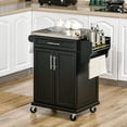 thumbnail image 2 of Kitchen Island with Stainless Steel , Rolling Kitchen Cart on Wheels with Storage Drawer, Cabinet, Towel Rack and Spice Rack, Black, 2 of 9