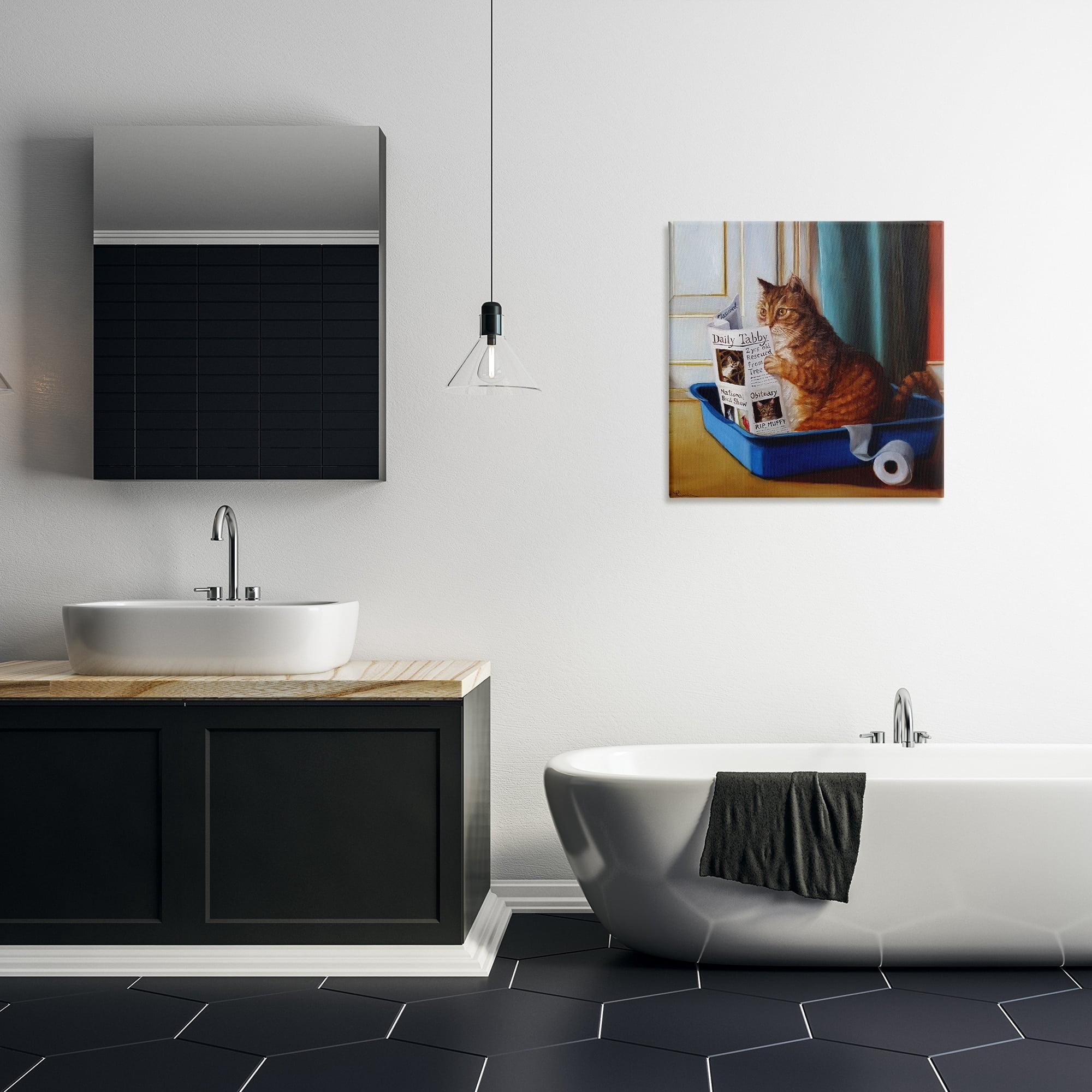 Stupell Industries Litter Box Reading Funny Cat Pet Painting Canvas Wall Art by Lucia Heffernan, 24" x 24", Canvas