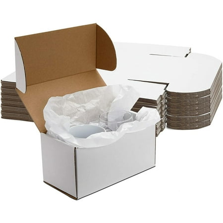 50 Pack Small White Corrugated Mailer Boxes  Kraft Shipping Mailing Supplies  4x8x4 inch