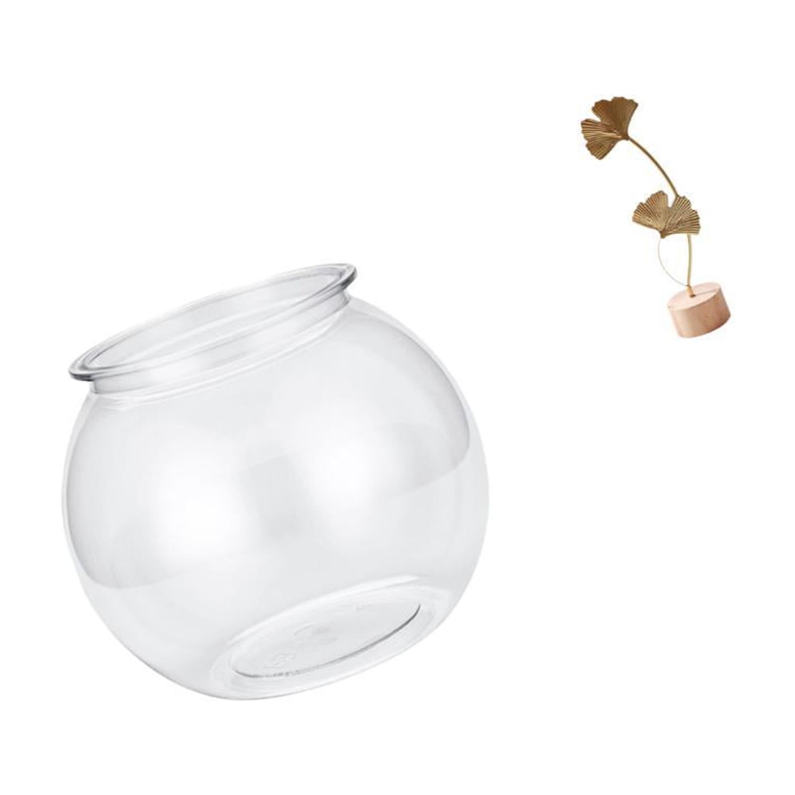 Desktop Aquarium Tank Transparent Fish Bowl Vase Metal Leaf Sculpture Artistic Design for Living Room Office Bedroom