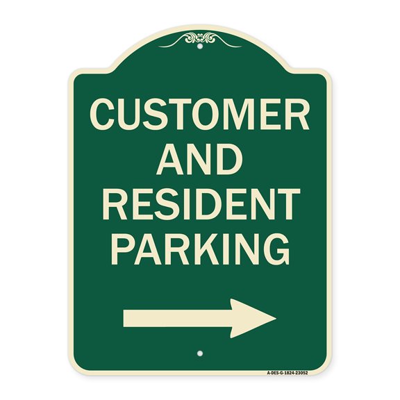 SignMission Designer Series Sign - Reserved Parking Sign Customer and Visitor Parking (With Right Arrow) | Green & Tan 18" x 24" Heavy-Gauge Aluminum Architectural Sign | Made in the