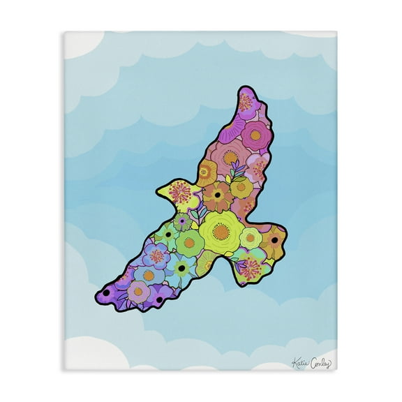 Stupell Industries Bright Floral Bird Outline Animals Painting Wrapped Canvas Canvas Art Print Wall Art, 16 x 20