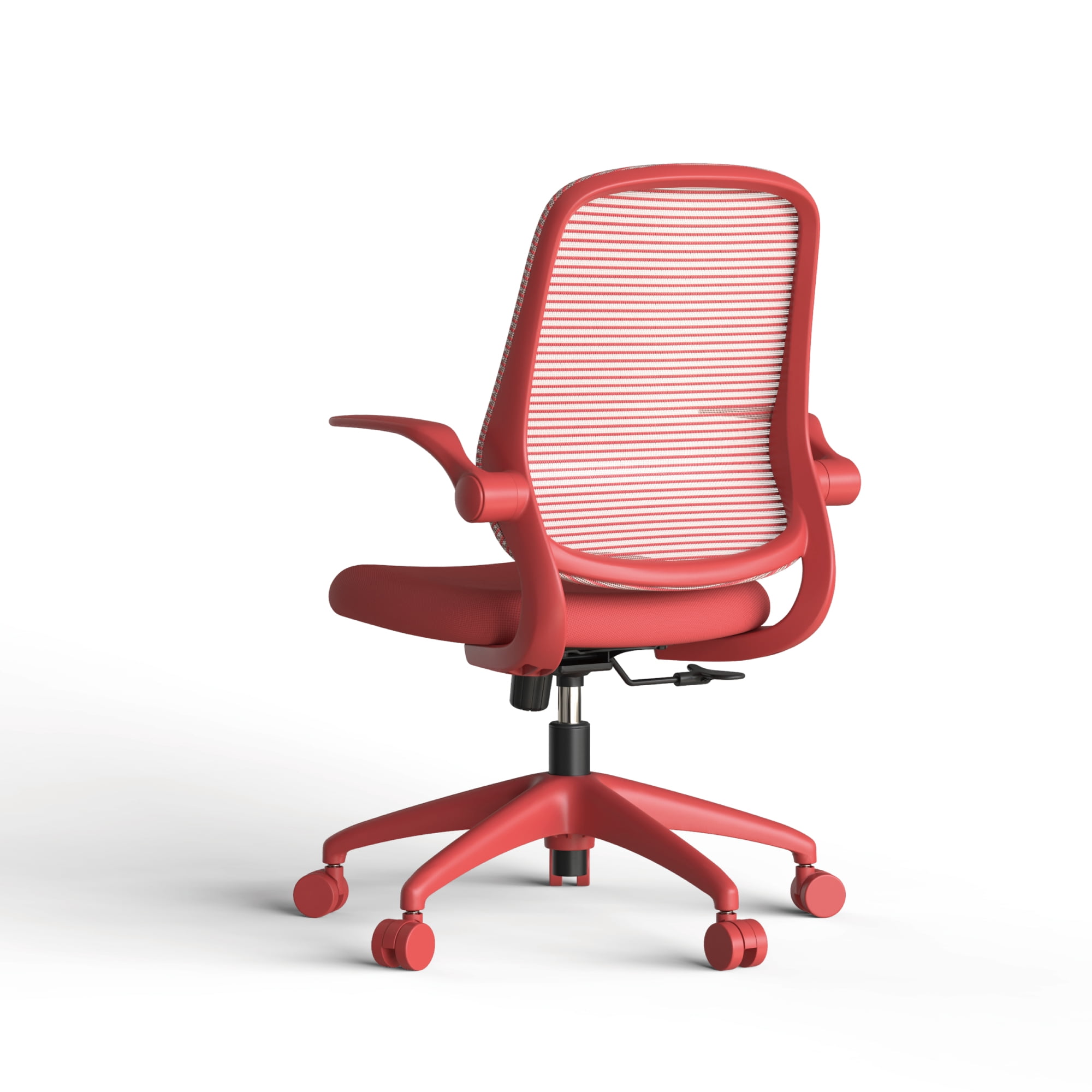 Modern Style Fabric Office Chair with Flip-Up Armrests, Ergonomic Executive Visitor Chair with Breathable Back for Staff Meeting Room, Red