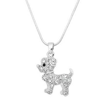 Dog Pendant Necklace Rhinestone Crystal Rhodium Plated 17 Inch Snake Chain J0858-CR