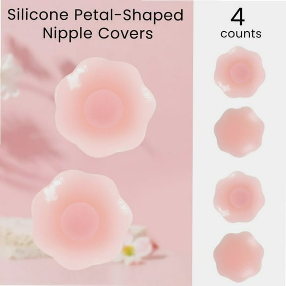 4Counts Invisible Silicone Sticky Bra - Breast Lift Adhesive Pasties, Nipple Covers, Petals Stick-on