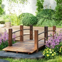 Outsunny 5 ft Wooden Garden Bridge Arc Stained Finish Footbridge with Railings for your Backyard, Stained Wood