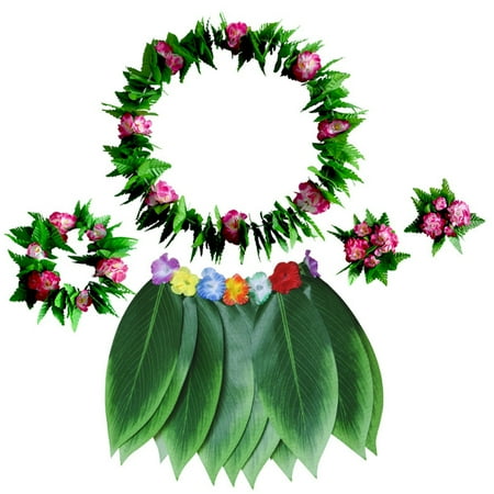 

TOYMYTOY 5pcs Hawaii Flower Green Leaf Skirt Performance Skirt Party Costume Creative Garland Wristband Leaf Hair (Rosy Adults Style Leaf Skirt and Green Leaf Garland)
