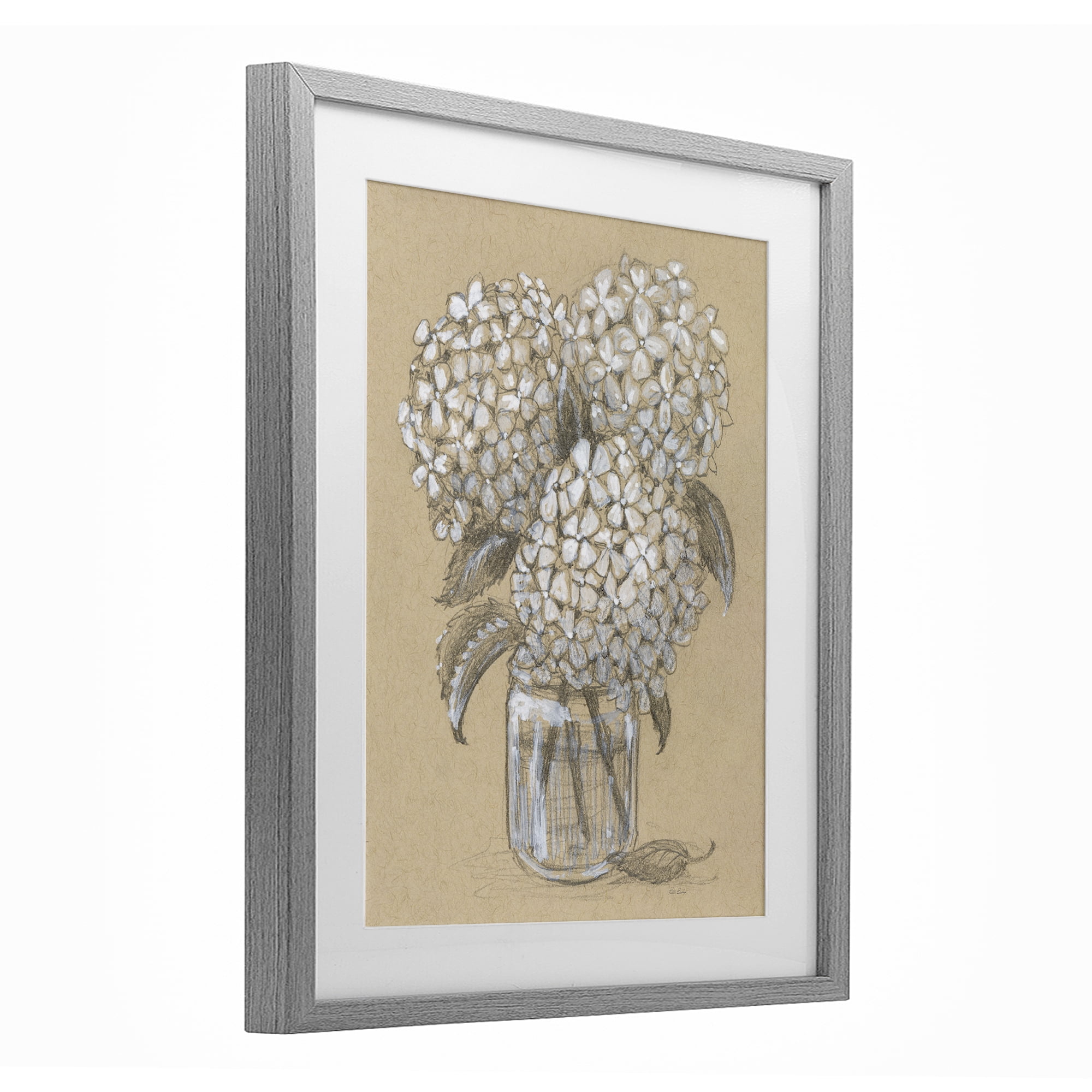 Stupell Industries Hydrangea Jar Drawing Gray Framed Print Under Glass, design by Patti Bishop