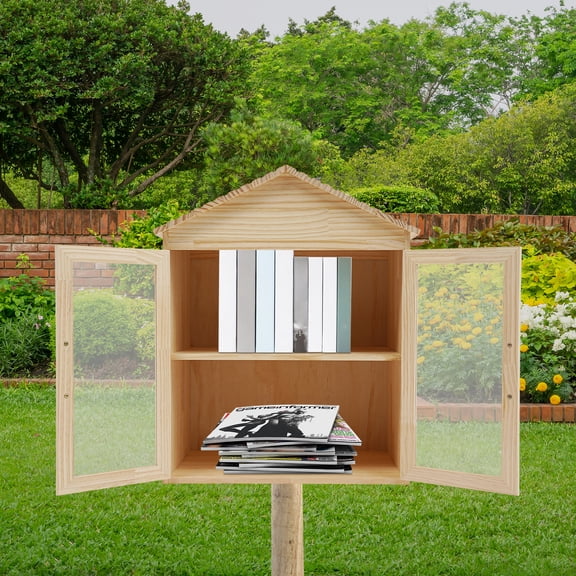 2-Tiers Small Wooden Book Cabinet,2-Doors Book Cabinet for Neighborhoods