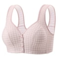 thumbnail image 2 of Byworldtasic Womens Plus Size Gingham Front Button Wireless Bra Wide Shoulder Strap Easy‑On Comfort Bralette, 2 of 5