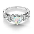 thumbnail image 4 of Gem Stone King 925 Sterling Silver White Simulated Opal Ring for Women (1.18 Cttw, Heart Shape 6MM, Available in Size 5, 6, 7, 8, 9), 4 of 6