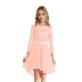 thumbnail image 3 of Sinleey Robe Élégante en Dentelle pour Filles Robe de Demoiselle d'Honneur Manches Longues Ligne A Ourlet Haut Bas Junior Rose 16, 3 of 7
