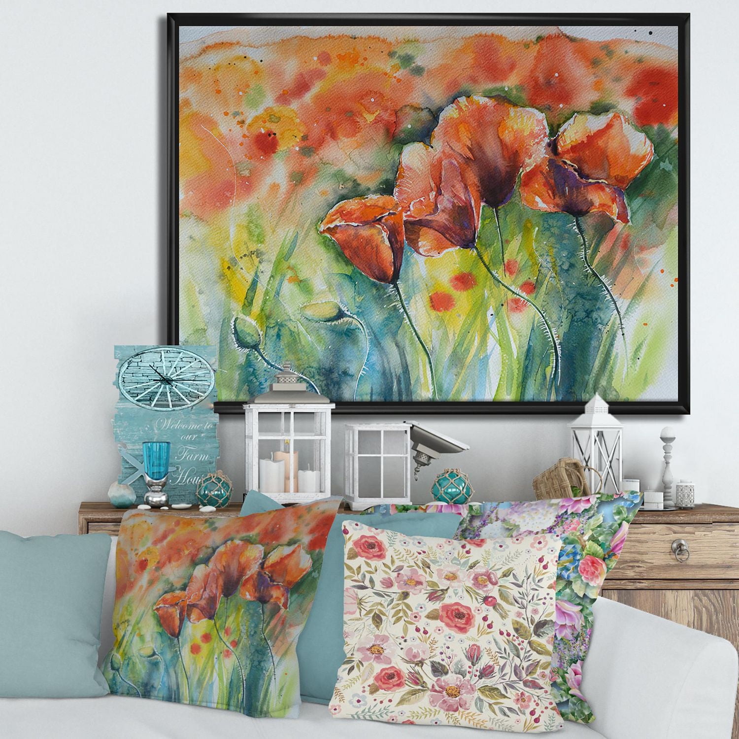 Designart Coquelicots en fleurs rouges V ART MURAL À CADRE FLOTTÉ