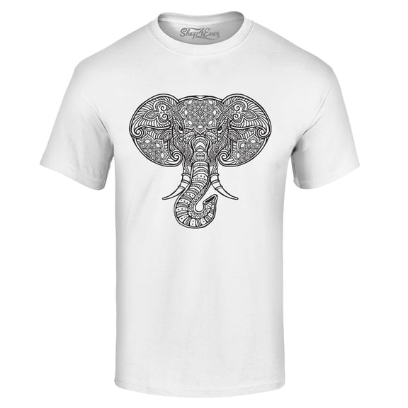 Shop4Ever Men's Mandala Elephant Graphic T-shirt XXXX-Large White