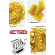 Imperia IPasta Classic Pasta Maker-100% Made in Italy- Pasta Machine with Durable Steel Construction- Cutter Attachment Accessory for Lasagna, Fettucine & More- Manual Roller w Wooden Handle (Silver)