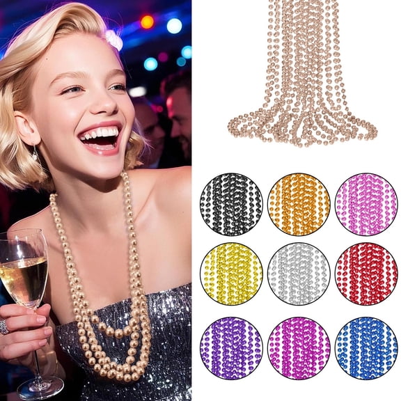 Mardi Gras Bead Necklace Bulk Pack Metallic Party Beads 33 Inch Costume Accessories for Carnival Festival Celebration